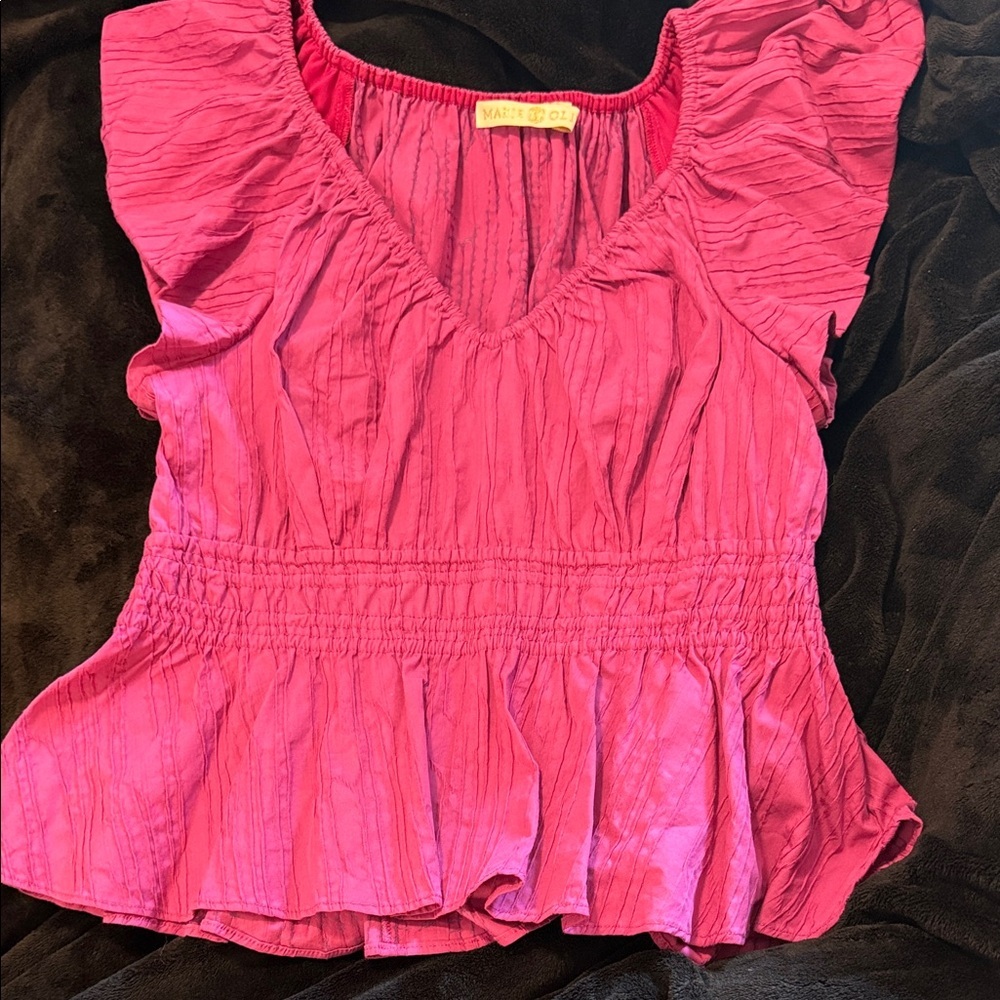 Marie Oliver Lydia Smocked Peplum Top - Fuchsia Sz Med - Picture 9 of 14